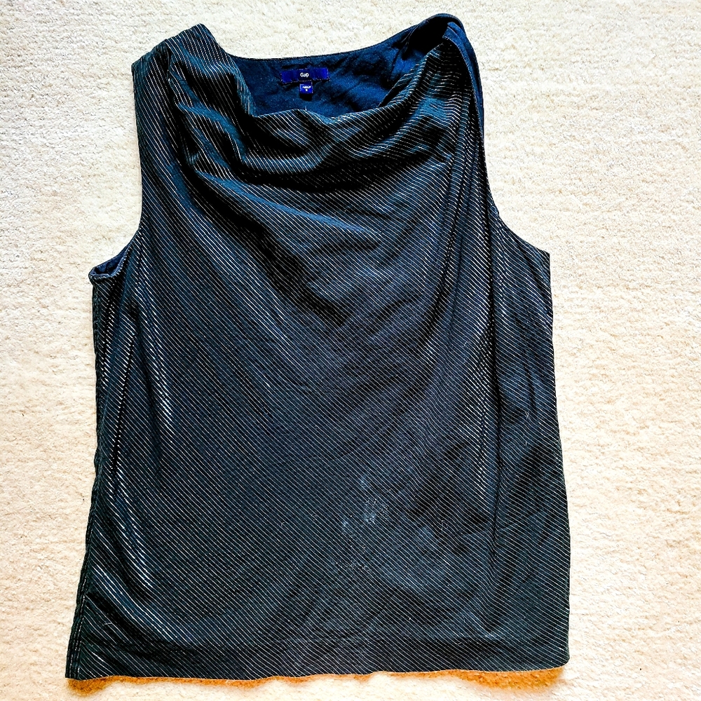 Gap Black Metallic Stripe Cowl Neck Sleeveless Top